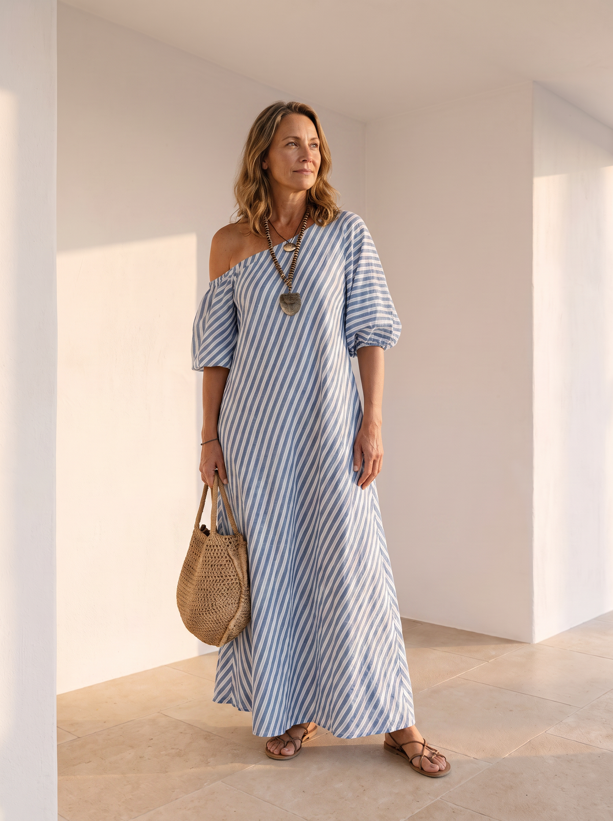 One-shoulder striped maxi dress for women – ARIANA