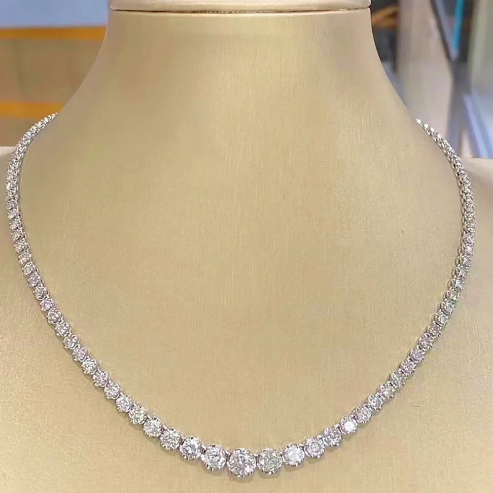 Tennis-style choker necklace with moissanite for women