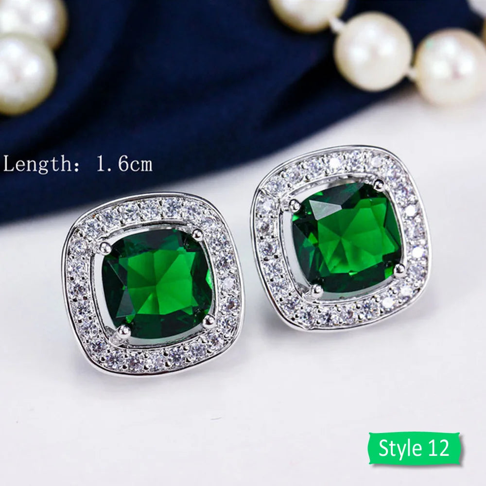 Drop earrings with green cubic zirconia for women