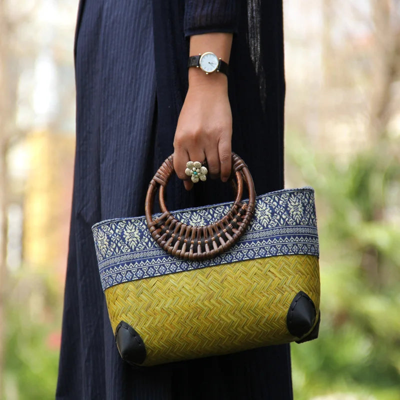 Rattan bag, handwoven from bamboo, for women