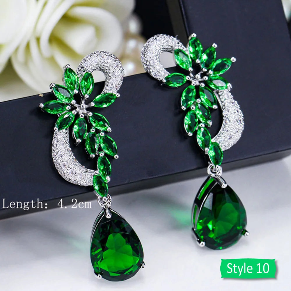 Drop earrings with green cubic zirconia for women