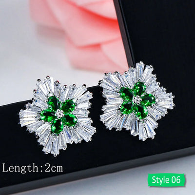 Drop earrings with green cubic zirconia for women