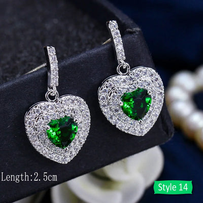 Drop earrings with green cubic zirconia for women