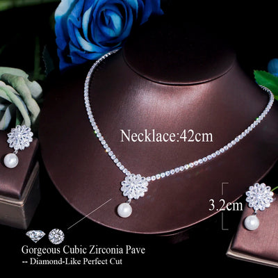 Simulated pearl flower pendant necklace and earring set for women – ARIANA