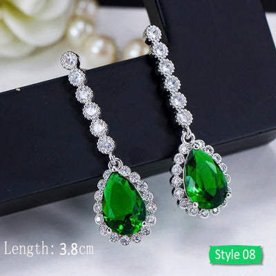 Drop earrings with green cubic zirconia for women