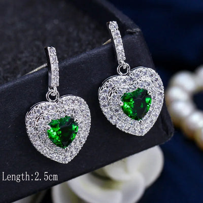 Drop earrings with green cubic zirconia for women