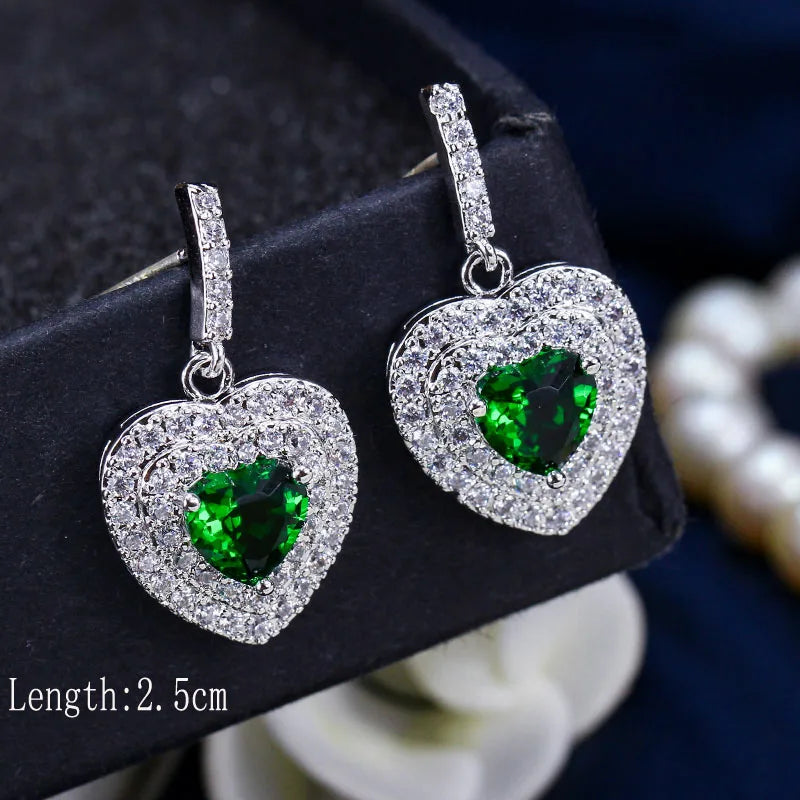 Drop earrings with green cubic zirconia for women