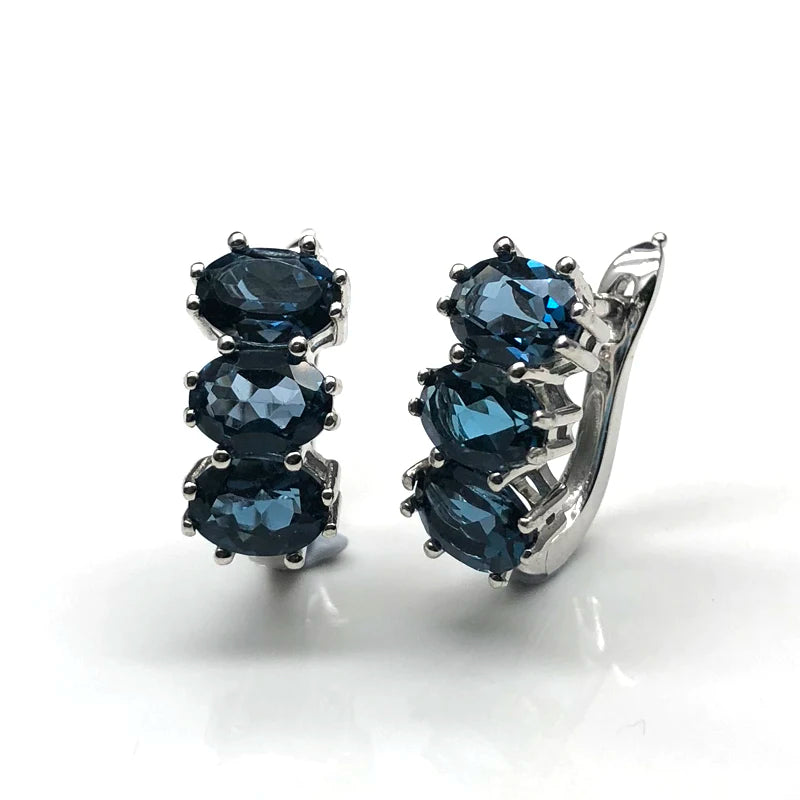 Natural London blue topaz ring and earring set for women – ARIANA