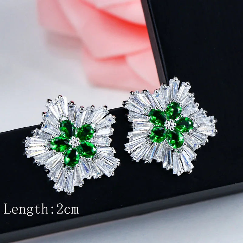 Drop earrings with green cubic zirconia for women