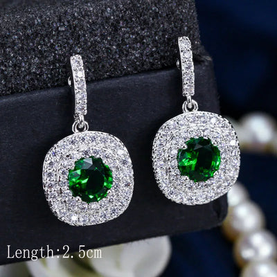 Drop earrings with green cubic zirconia for women