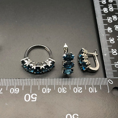 Natural London blue topaz ring and earring set for women – ARIANA