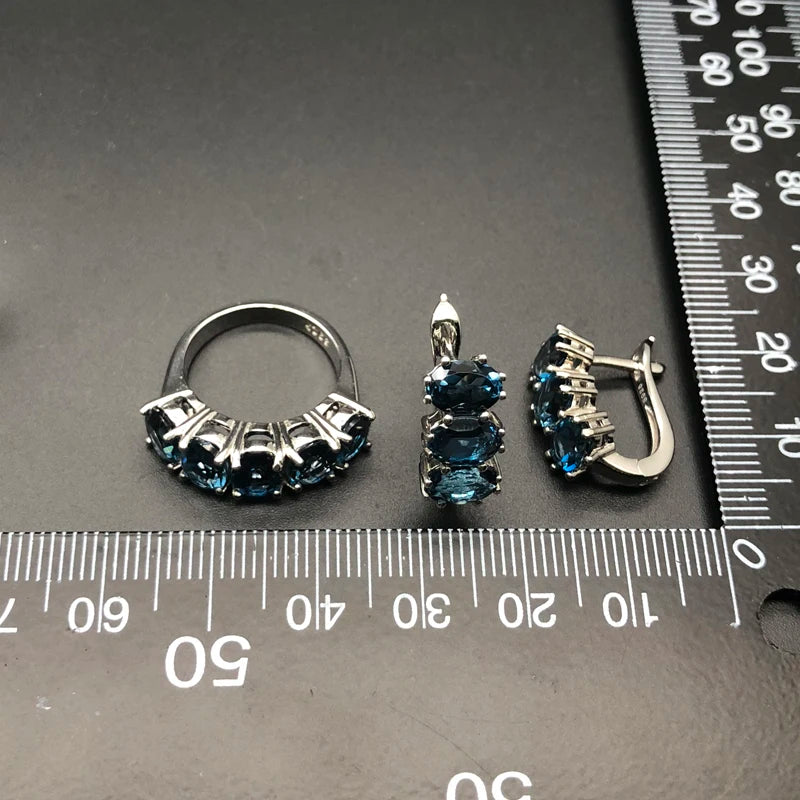 Natural London blue topaz ring and earring set for women – ARIANA