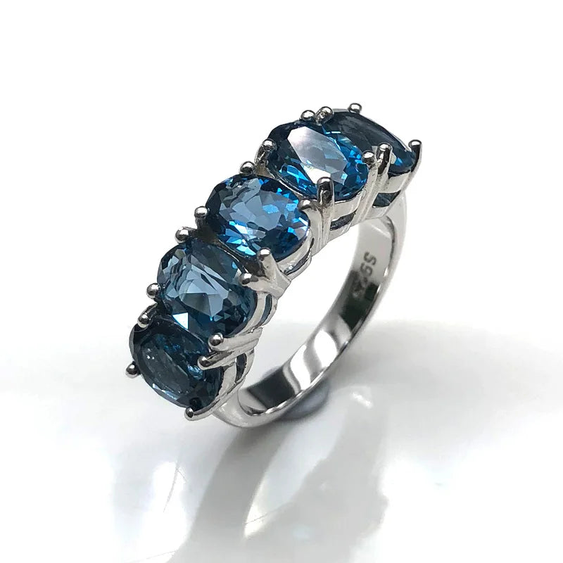 925 silver jewelry set with blue topaz for women