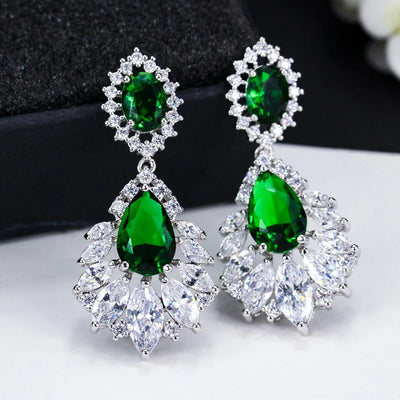 Drop earrings with green cubic zirconia for women