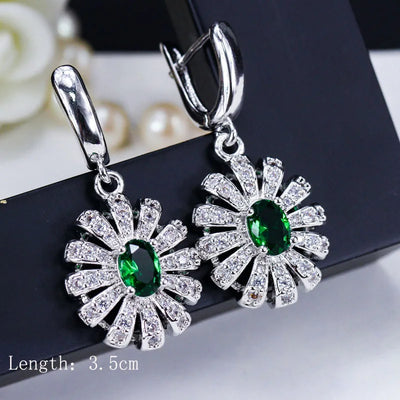 Drop earrings with green cubic zirconia for women