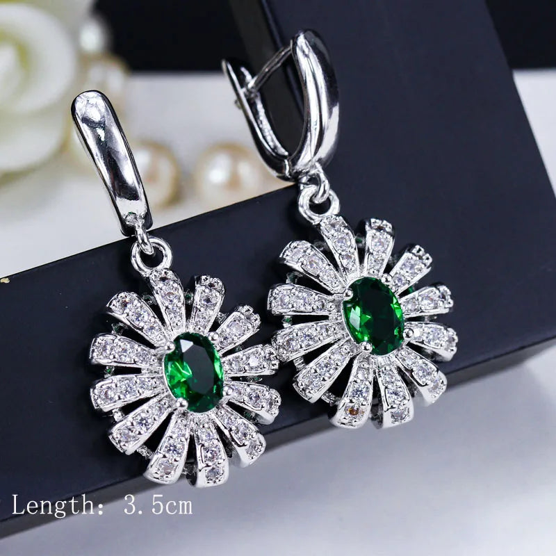 Drop earrings with green cubic zirconia for women
