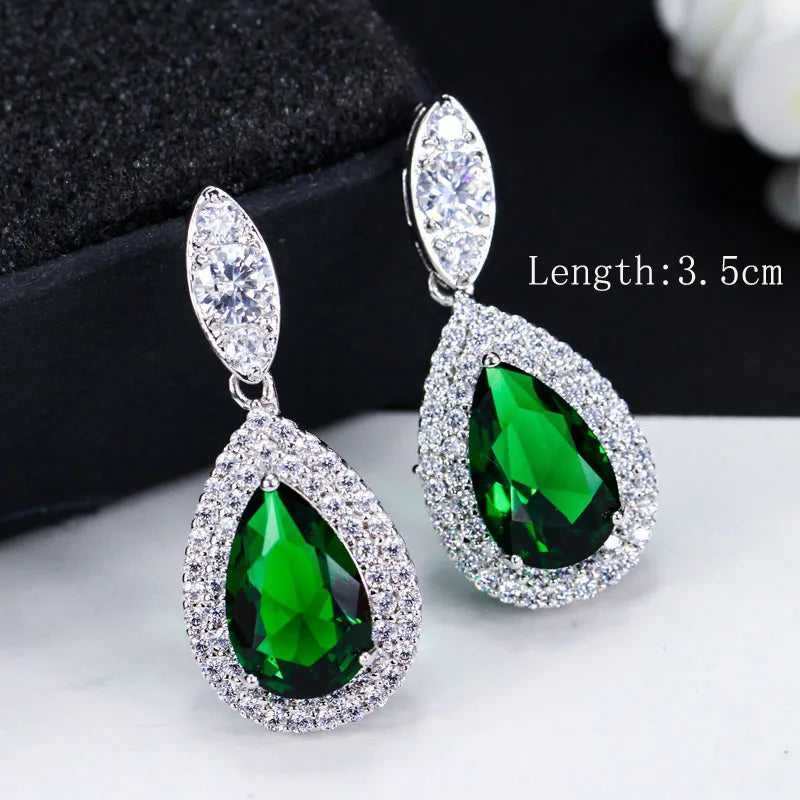 Drop earrings with green cubic zirconia for women