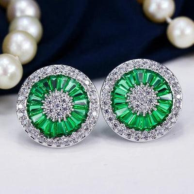 Drop earrings with green cubic zirconia for women