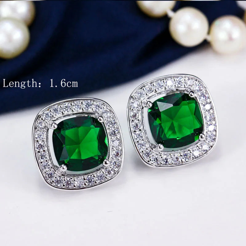 Drop earrings with green cubic zirconia for women