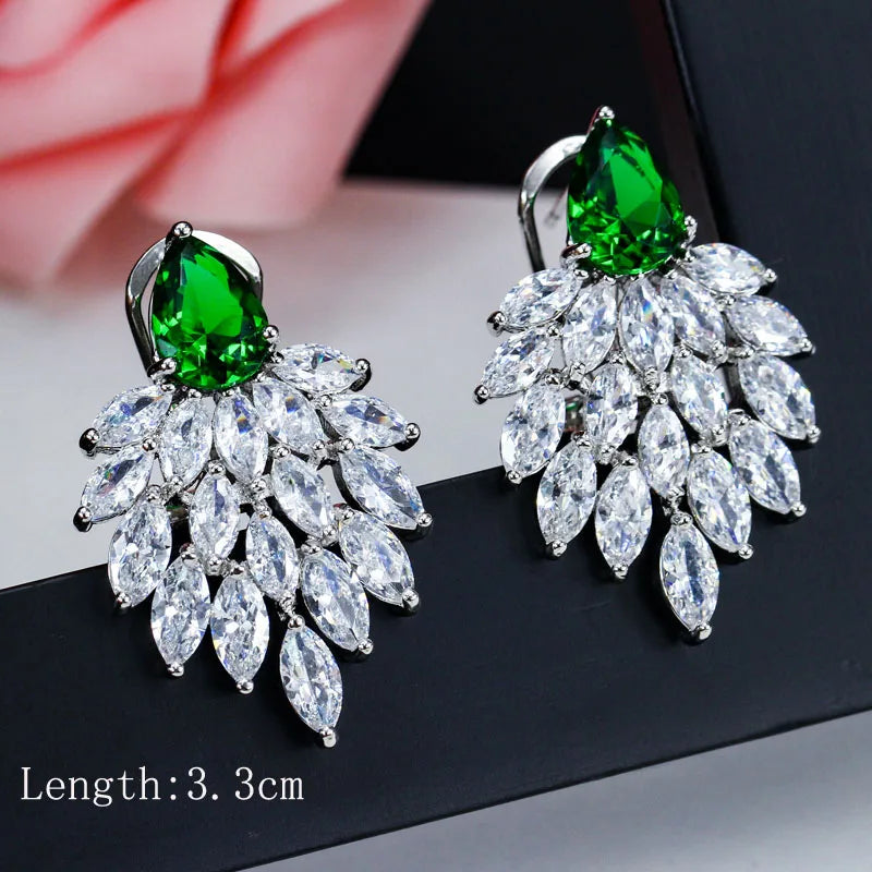 Drop earrings with green cubic zirconia for women