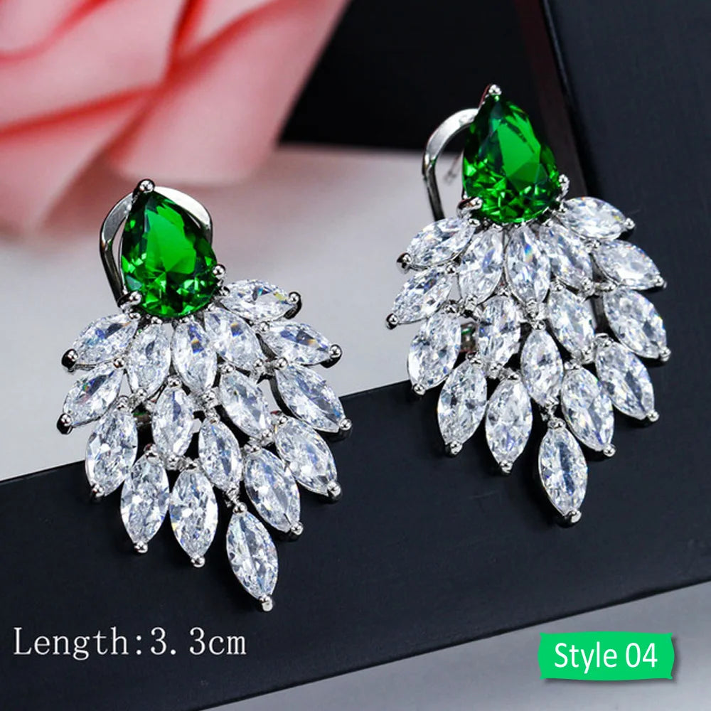 Drop earrings with green cubic zirconia for women