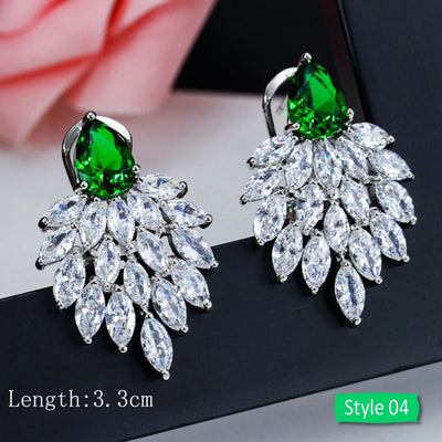 Drop earrings with green cubic zirconia for women