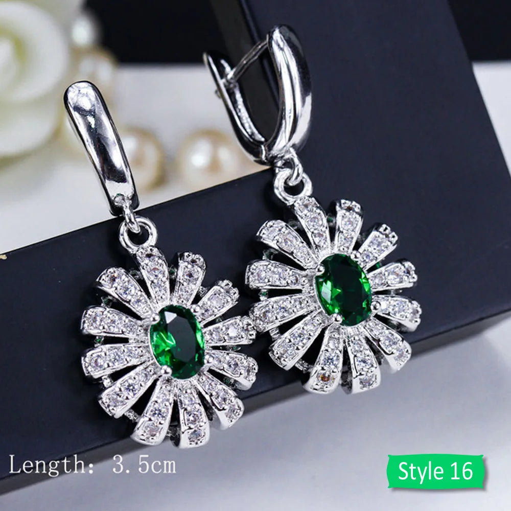 Drop earrings with green cubic zirconia for women