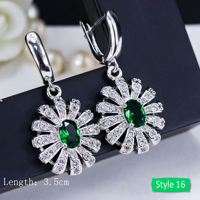 Drop earrings with green cubic zirconia for women