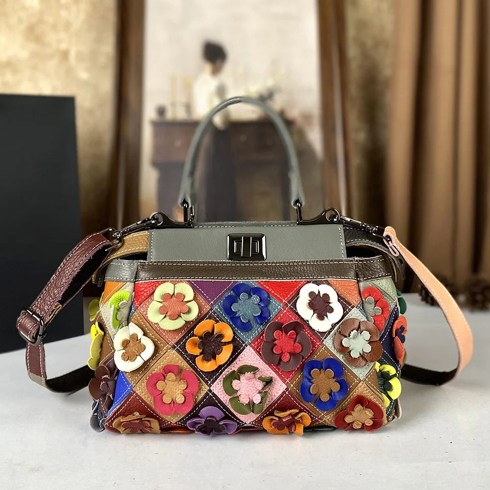 Floral cowhide leather handbag for women – ARIANA