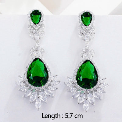 Drop earrings with green cubic zirconia for women