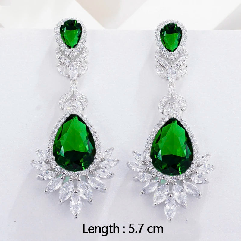 Drop earrings with green cubic zirconia for women
