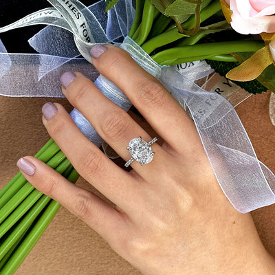 925 silver halo ring with oval moissanite for women