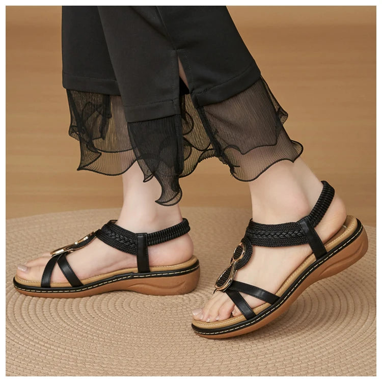 Slope heel sandals with bohemian style for women