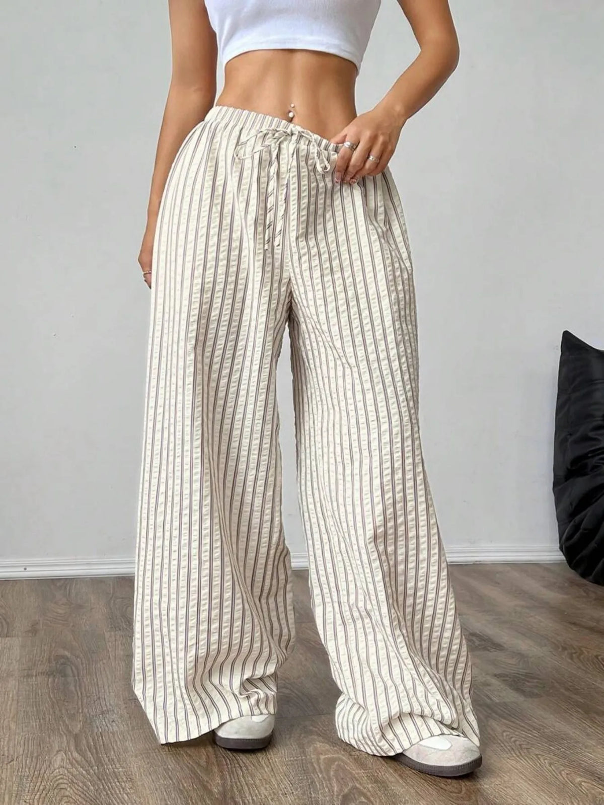 Striped drawstring wide-leg pants for women – ARIANA