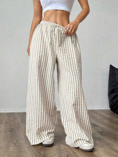 Striped drawstring wide-leg pants for women – ARIANA