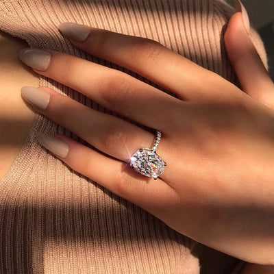 925 silver halo ring with oval moissanite for women