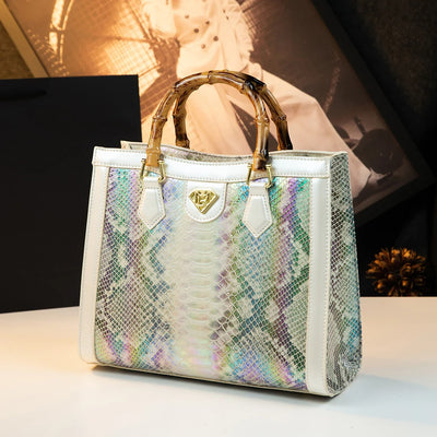 Snake print bamboo-handle tote for women – ARIANA