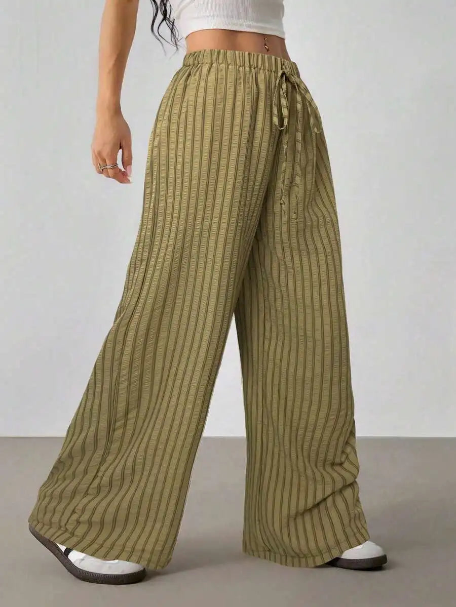Striped drawstring wide-leg pants for women – ARIANA