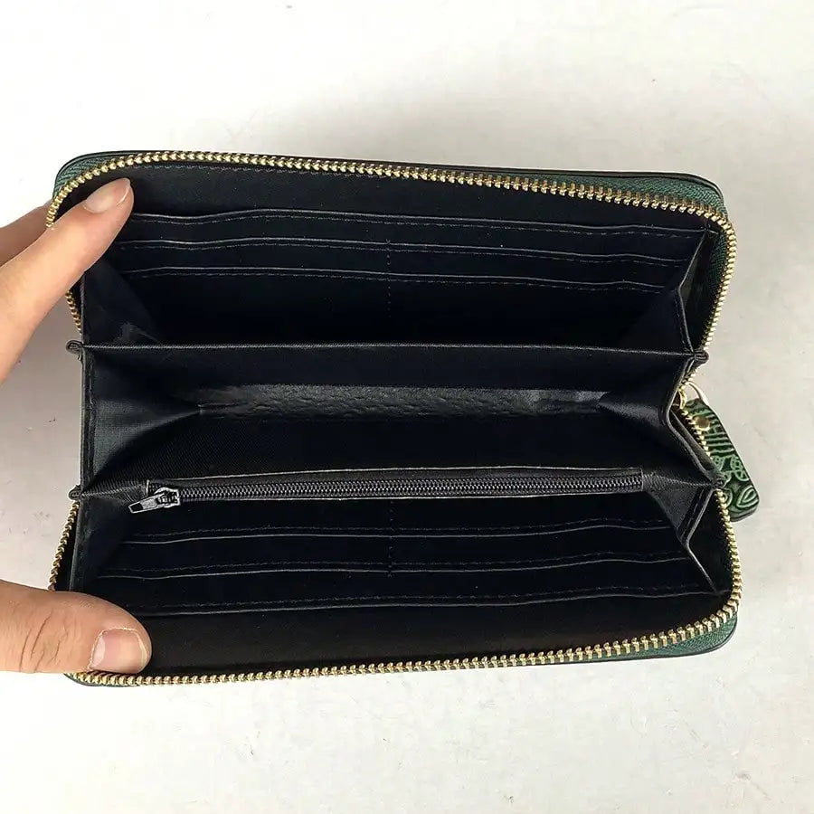 Long wallet with embossed pattern for women