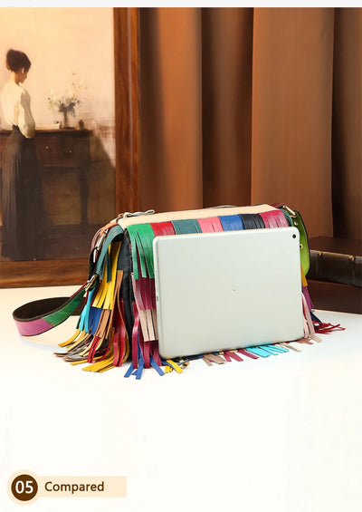 Rainbow fringe hobo bag for women – ARIANA