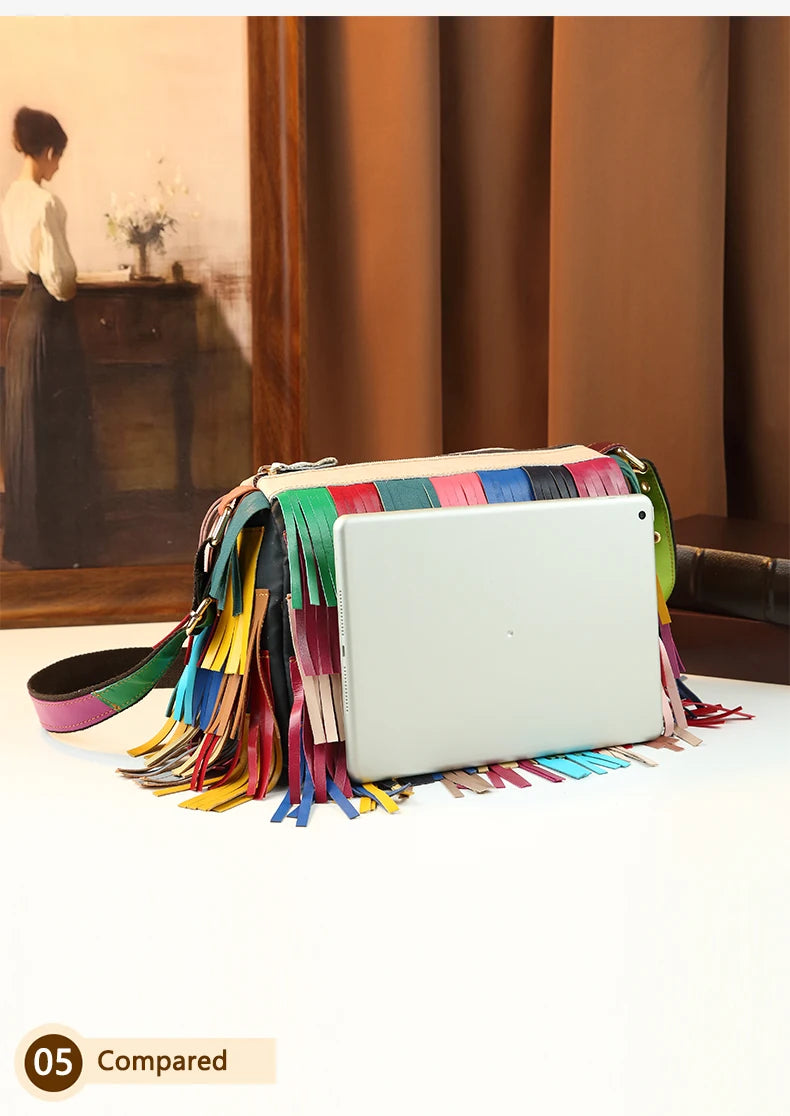 Rainbow fringe hobo bag for women – ARIANA
