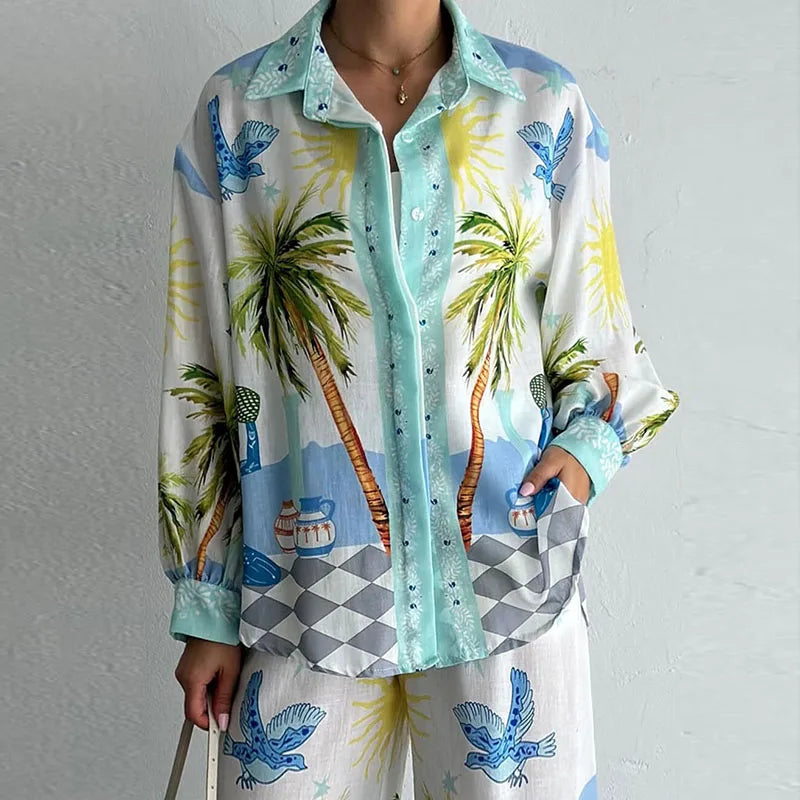 Coconut print two-piece set for women – ARIANA
