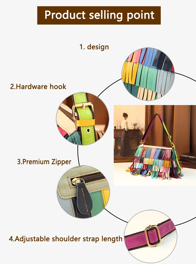 Hobo bag with rainbow fringe detail for women