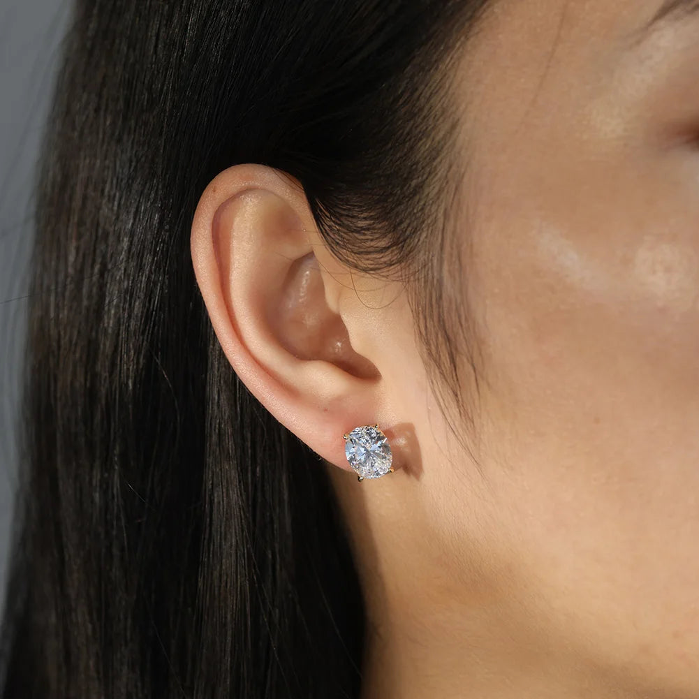 925 silver stud earrings with oval moissanite for women