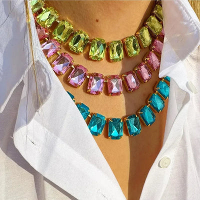 Crystal clavicle chain necklace, 18K gold-plated, for women – ARIANA
