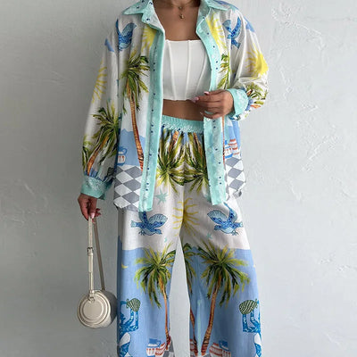 Two-piece set with coconut print for women