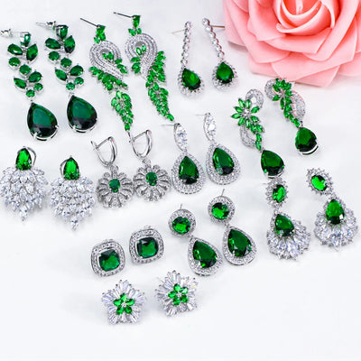 Drop earrings with green cubic zirconia for women