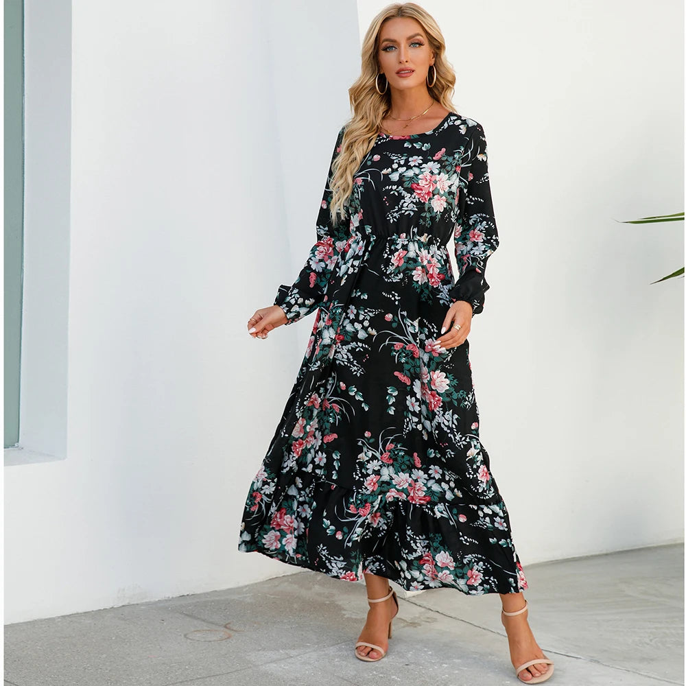 Bohemian floral maxi dress in chiffon for women – ARIANA