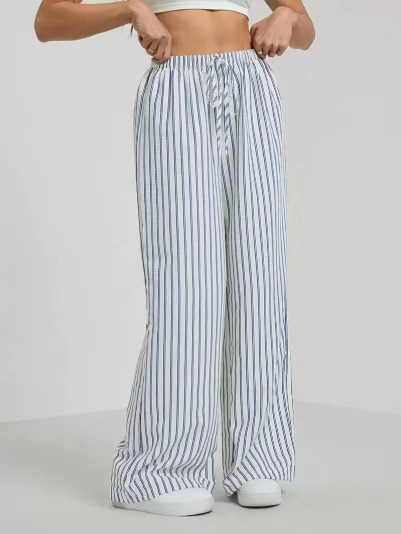 Striped drawstring wide-leg pants for women – ARIANA