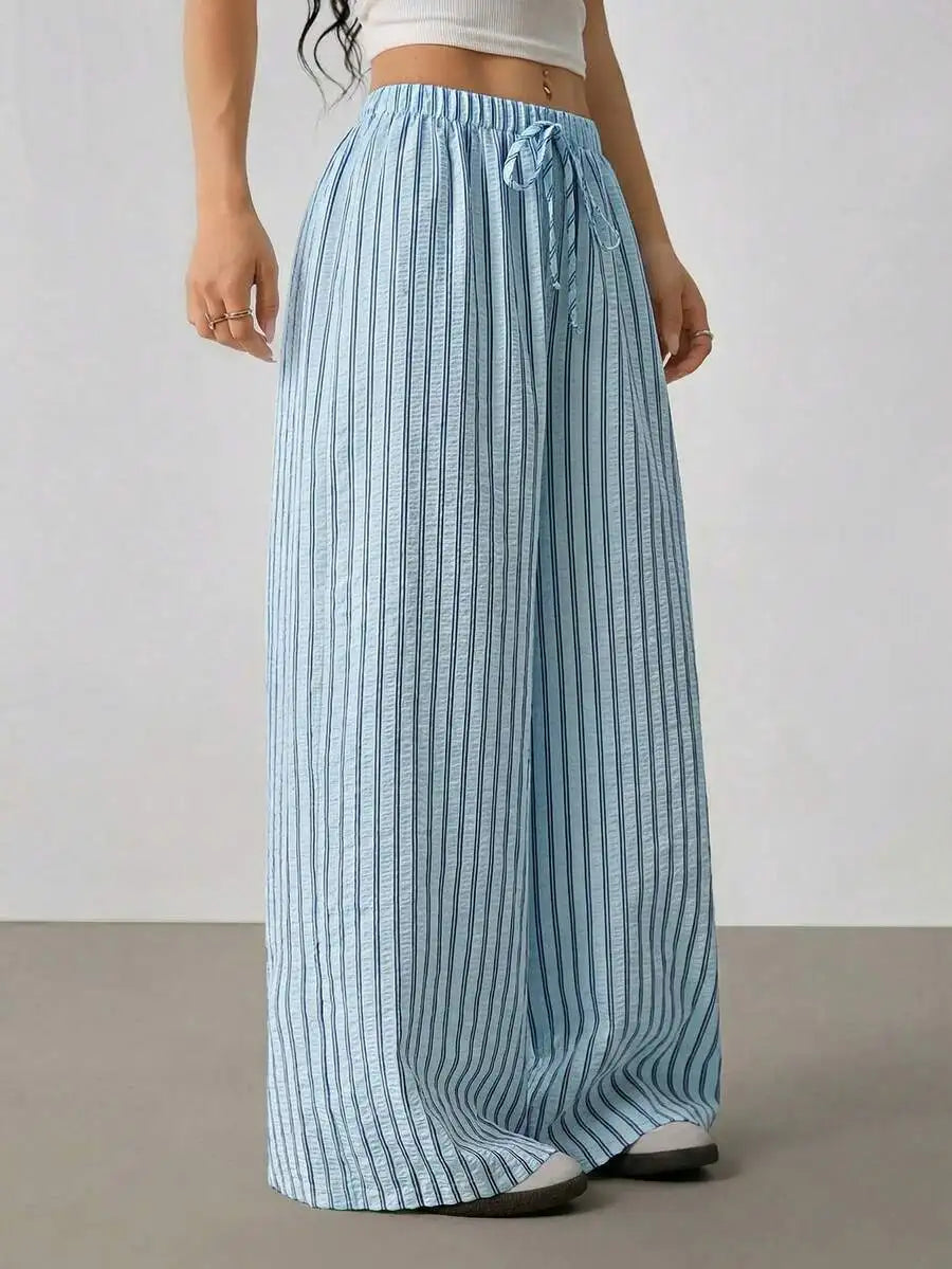 Striped drawstring wide-leg pants for women – ARIANA